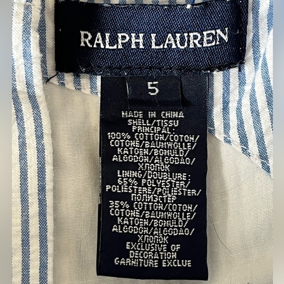 Ralph Lauren Girls Blue & White Pinstripe Cotton Seersucker Dress 5 Preppy - Picture 8 of 10